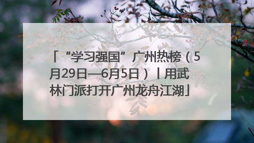 “学习强国”广州热榜（5月29日—6月5日）丨用武林门派打开广州龙舟江湖